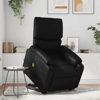 vidaXL Sillón de masaje elevable eléctrico cuero sintético negro