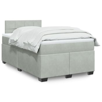 vidaXL Cama box spring con colchón terciopelo gris claro 120x200 cm