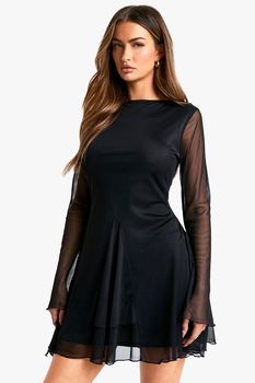 Vestido De Malla Con Escote Barco Y Espalda En U, Negro