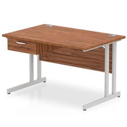 Impulse 1200x800 Desk Walnut/Silver Cantilever Leg 1 Drawer Fixed Ped