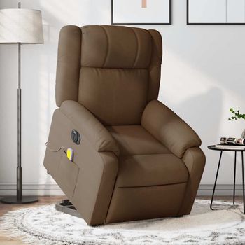 vidaXL Sillón de masaje eléctrico reclinable elevable tela marrón