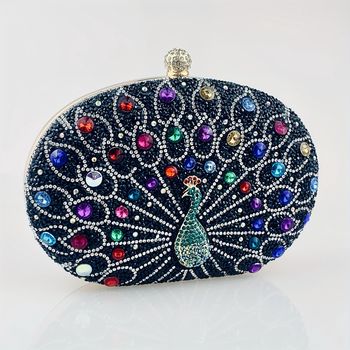 Bolso de noche de pedrería de pavo real, cartera de lujo con cuentas, bolso de mano para vestido de mujer para boda, fiesta, baile - Ideal para Carnaval, Mardi Gras y festivales de música