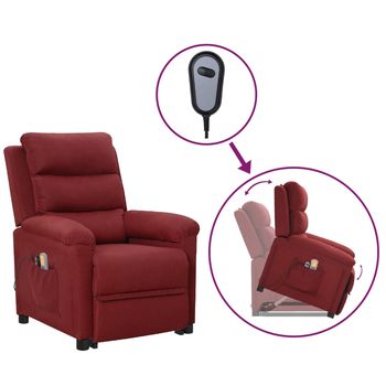 vidaXL Sillón de masaje elevable tela rojo tinto