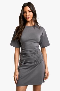 Vestido Camiseta Mini Con Lateral Fruncido, Gris