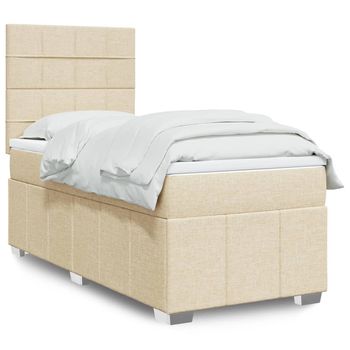 vidaXL Cama box spring con colchón tela color crema 90x190 cm