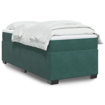 vidaXL Cama box spring con colchón terciopelo verde oscuro 100x200 cm