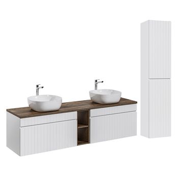 Set mueble lavabo 1 2 nichos y columna estratificado blanco