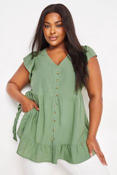 Yours Blusa Verde Salvia Con Lino, Mujer Curvy Y Tallas Grandes, Yours