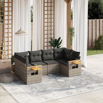 vidaXL Set de muebles de jardín 6 pzas y cojines ratán sintético gris