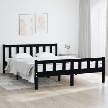 vidaXL Estructura de cama doble sin colchón madera maciza negro