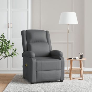 vidaXL Sillón de masaje de cuero sintético gris antracita