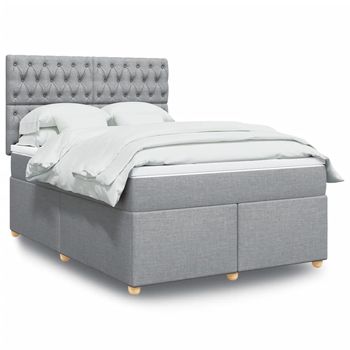 vidaXL Cama box spring con colchón tela gris claro 140x200 cm