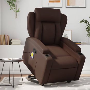 vidaXL Sillón reclinable de masaje de pie de cuero sintético marrón