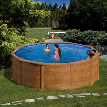 Piscina desmontable de acero imitación madera redonda gre ø 4,6 x 1,32 m