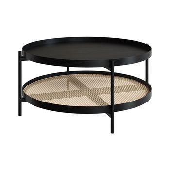 Mesa de centro de madera en mindi negra y caña d84 cm