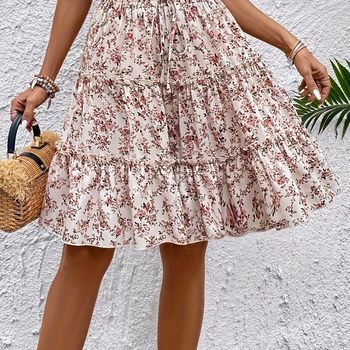 Falda con estampado floral, cintura elástica, elegante falda de línea A hasta la rodilla para primavera y verano, ropa de mujer