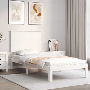 vidaXL Estructura de cama con cabecero madera maciza blanco