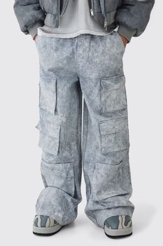 Pantalón Multi Cargo Grueso Con Cintura Elástica Y Lavado A La Piedra, Gris