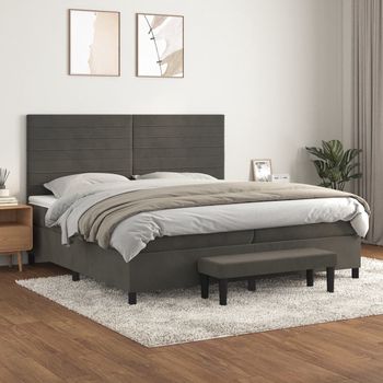 vidaXL Cama box spring con colchón terciopelo gris oscuro 200x200 cm