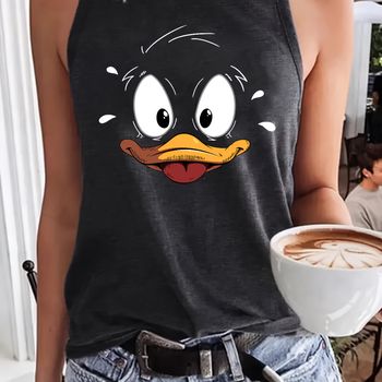 Camiseta Sin Mangas Con Estampado De Pato, Top Casual Para Verano Y Primavera, Ropa De Mujer