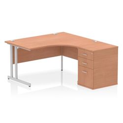 Impulse 1400 RH Crescent Desk Cantilever Beech/Silver 600 Desk Hi Ped