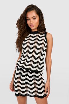 Minifalda De Punto Croché En Zigzag, Negro