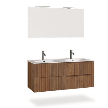 Mueble de baño de 5 piezas con doble bañera en mdf roble oscuro