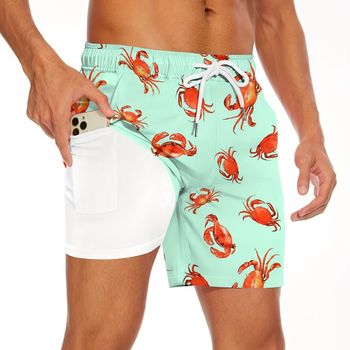 Pantalones cortos hawaianos de moda para hombre con cordón y estampado de cangrejo elegante, bañadores de secado rápido para la playa de verano, la piscina y el resort.