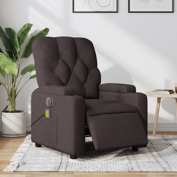 vidaXL Sillón reclinable de masaje eléctrico tela marrón oscuro