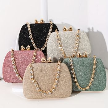 Embrague de noche brillante con cadena tachonada, bolso de mano de metal con forma de corazón de moda, bolso bandolera elegante para banquetes y fiestas, material de PU