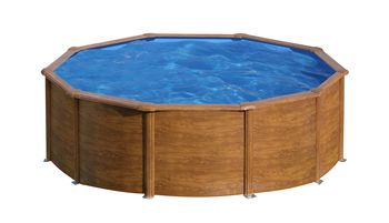 Piscina desmontable de acero imitación madera redonda gre ø 4,6 x 1,2 m