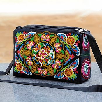 Bolso bandolera bordado, bolso de hombro de lona para mujer, elegante bolso bandolera de viaje, monederos para mujer