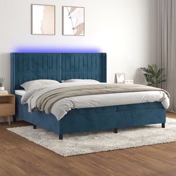 vidaXL Cama box spring colchón y LED terciopelo azul oscuro 200x200 cm