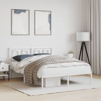 vidaXL Estructura cama sin colchón con cabecero metal blanco 135x190cm