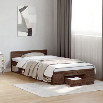 vidaXL Cama con cajón madera de ingeniería marrón roble 75x190 cm