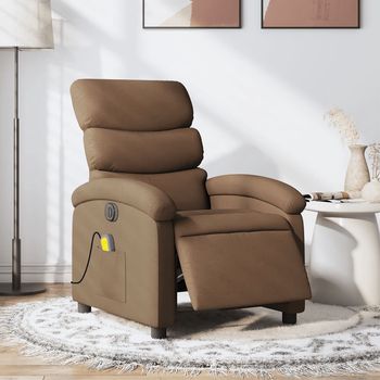 vidaXL Sillón reclinable de masaje eléctrico tela marrón