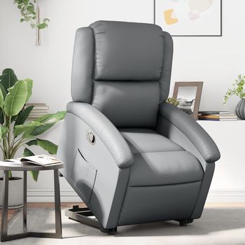 vidaXL Sillón reclinable elevable cuero artificial gris