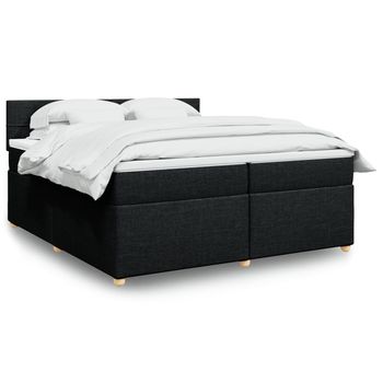 vidaXL Cama box spring con colchón tela negro 200x200 cm