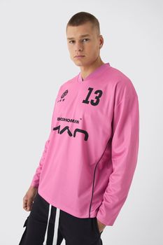 Top Oversize Man De Manga Larga Con Estampado De Fútbol, Pink