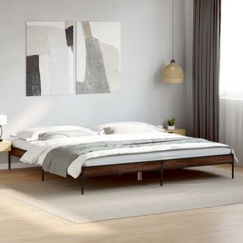 vidaXL Estructura cama madera ingeniería metal marrón roble 180x200 cm