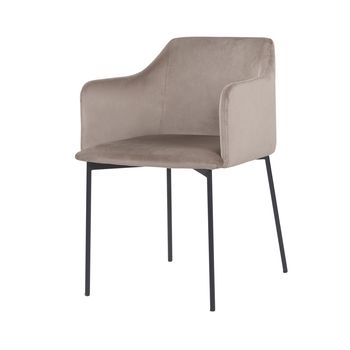 Sillón de terciopelo beige con patas de metal negro