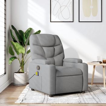 vidaXL Sillón reclinable de masaje de tela gris claro