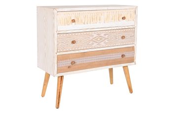 Comoda de madera de abeto y algodon en blanco 80x35x80cm