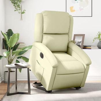 vidaXL Sillón reclinable eléctrico elevable cuero auténtico crema