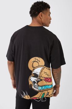 Camiseta Oversize Man Ofcl Con Estampado Gráfico De Osito, Negro