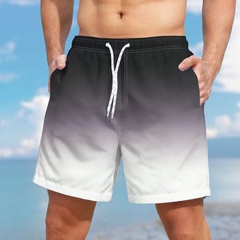 Bermudas De Hombre Con Degradado De Colores Y Bolsillos, Pantalones Cortos Informales Con Cordón Para La Playa, Vacaciones De Verano, Natación Y Surf