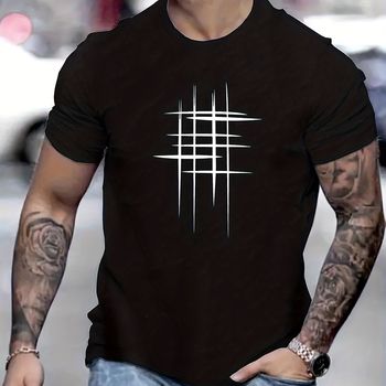 Camisetas de estilo casual con estampado gráfico de líneas para hombres, cómoda camiseta de manga corta con cuello redondo, parte superior de pijama para hombres, ropa de verano para exteriores