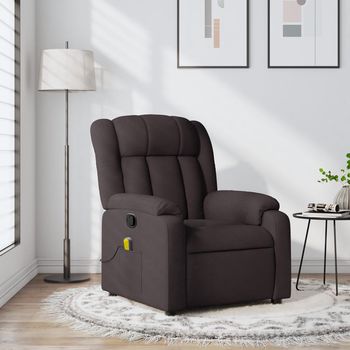 vidaXL Sillón de masaje reclinable de tela marrón oscuro