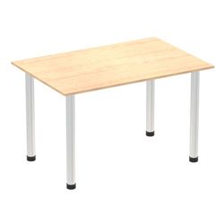 Impulse 1200mm Straight Table Maple Top Brushed Aluminium Post Leg