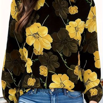 Blusa con estampado floral y volantes, elegante blusa de manga larga para primavera y otoño, ropa de mujer